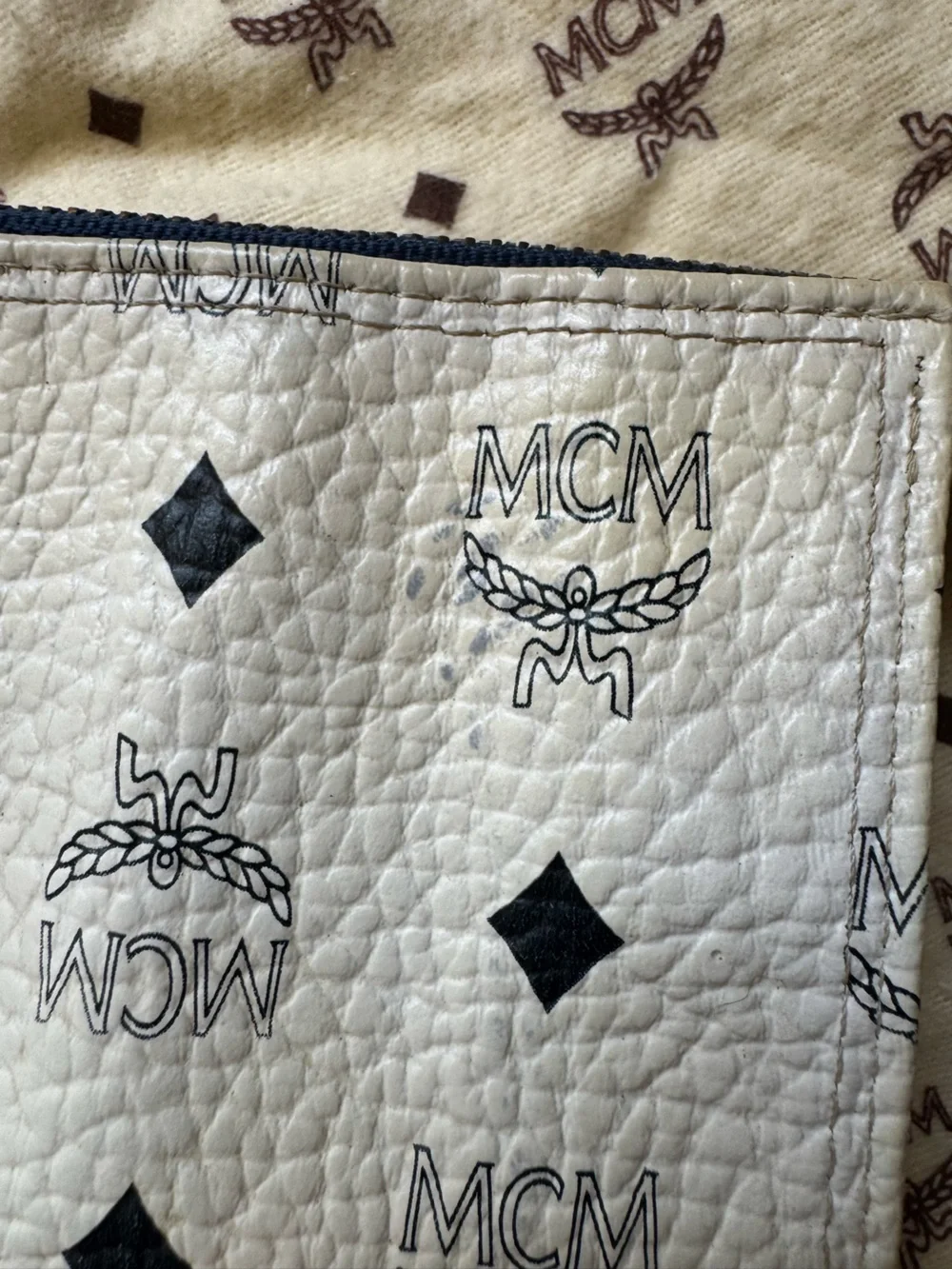 MCM Visetos White & Navy Vintage Toiletry Bag/Pouch